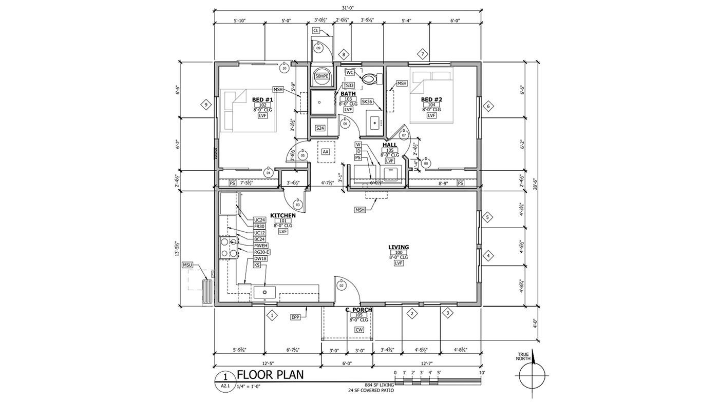 ADU model 884 floor plan.