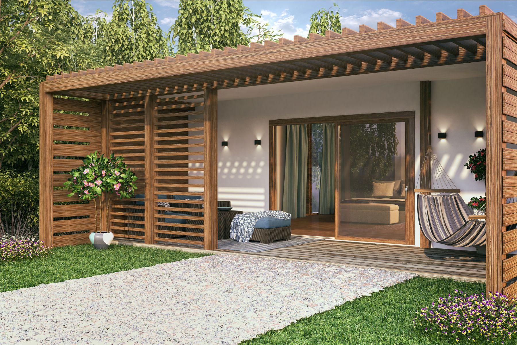 A rendering of an ADU office - contact RiseCon backyard office contractors in California, CA to build yours today.