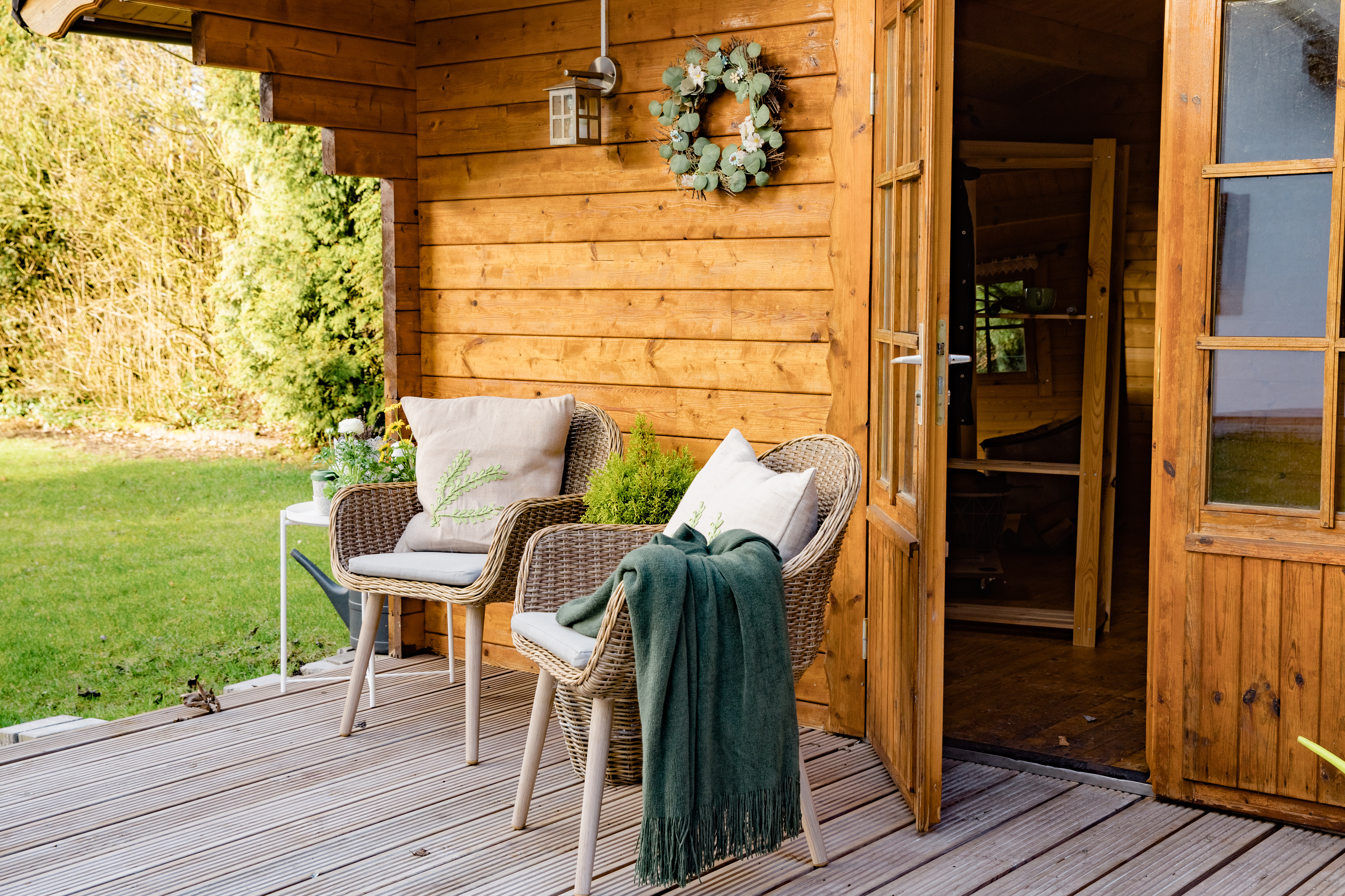 The porch outside a small home built by the experts at RiseCon North America.